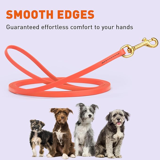 Viper K9 Biothane Working Dog Leash Waterproof Lead for Tracking Training Schutzhund Dog Sport & Search - Odor-Proof Long Line with Solid Brass Snap for Puppy Medium and Large 3/8" x 15ft Coral