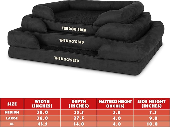 The Dog’s Bed Orthopedic Memory Foam Dog Bed with Bolsters, Plush Fabric, Black Plush, Medium