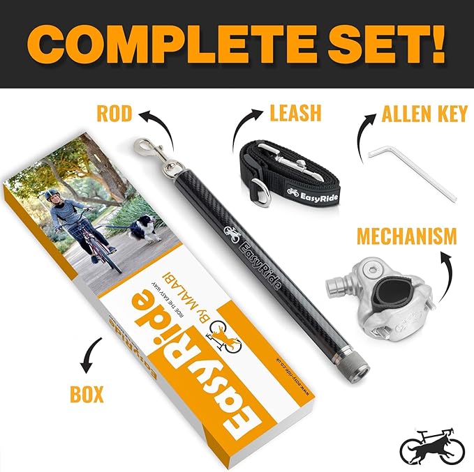 V2.0-180° Rotating Dog Bike Leash - with Shock Absorbers and Quick Attach Mechanism | Carbon Fiber | Detachable, Adjustable for The Smoothest Ride- Patent Pending (Black)
