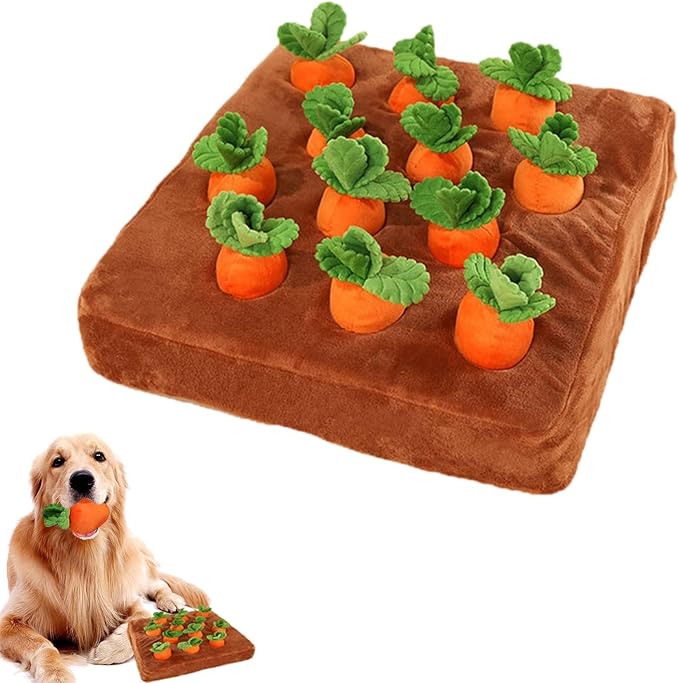 Carrot Dog Toy, Snuffle Mat for Dogs Toy Carrot, Interactive Carrot Dog Puzzle, 2 in 1 Non-Slip Nosework Feed Games, Dog Carrot Toy Pet Stress Relief with 12 Carrots