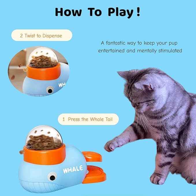 Dog Treat Dispenser Toy, Cat Puzzle Feeder, Interactive Durable Yellow Duck-Shaped Puzzle Feeder for Dog Cat Treat Toy (Whale)