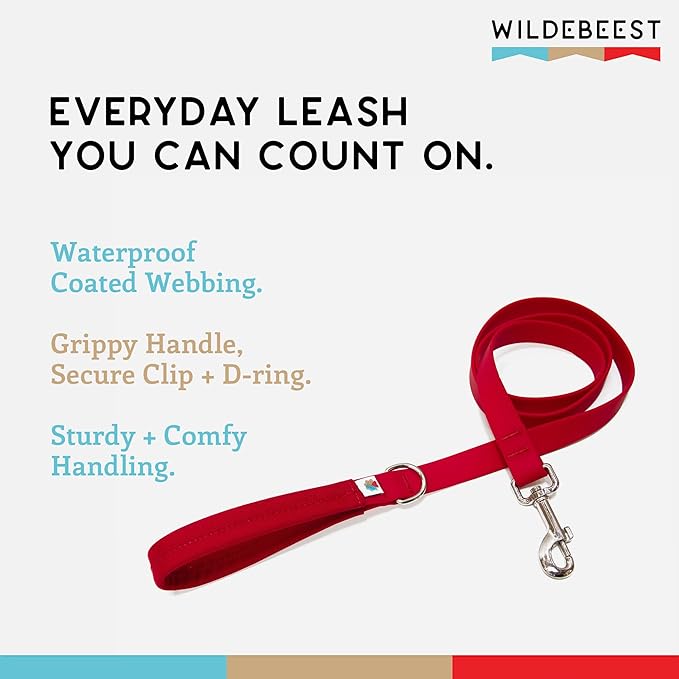 Wildebeest Funston Waterproof Dog Leash - Heavy Duty 4ft Long Leash for Small, Medium and Large Dogs - 1000D Nylon Scratch & Stink-Resistant & Pill-Free - Nylon Wrap Handle 3/4" Wide, 4 ft Length