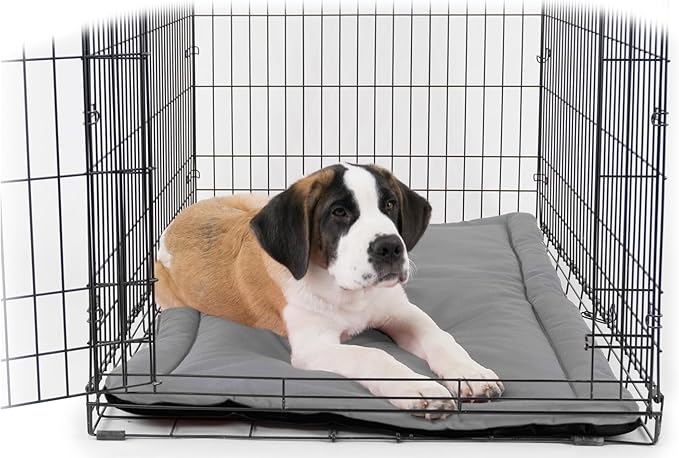 K9 Ballistics Tough Ripstop Dog Crate Pad - Durable, Machine Washable Kennel & Travel Mat for Puppies and Medium Dogs, 35 x 22 fits 36” Wire Crate, Light Gray Velvet