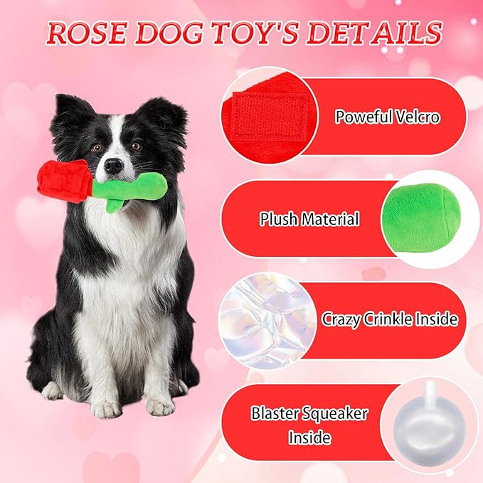 Rose Dog Toy, Valentine's Day Dog Toy Dog Puzzle Toy Interactive Dog Toys, Squeaky and Crinkle Dog Toy for Small Medium and Large Breed Dogs Help Stress Relief
