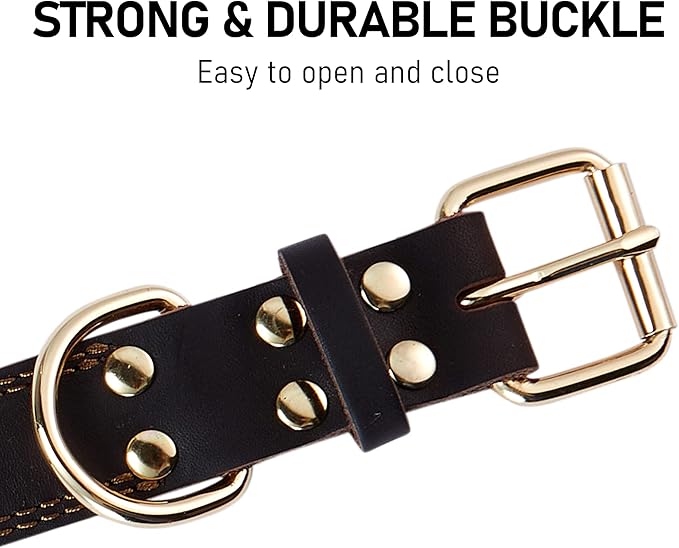 Genuine Leather Dog Collar, Heavy Duty Dog Wide Collar for Small,Medium,Large and Extra Large Dog (XL: 1.4" Wide for 18.6"-25.8" Neck, Single Stitch - Brown)