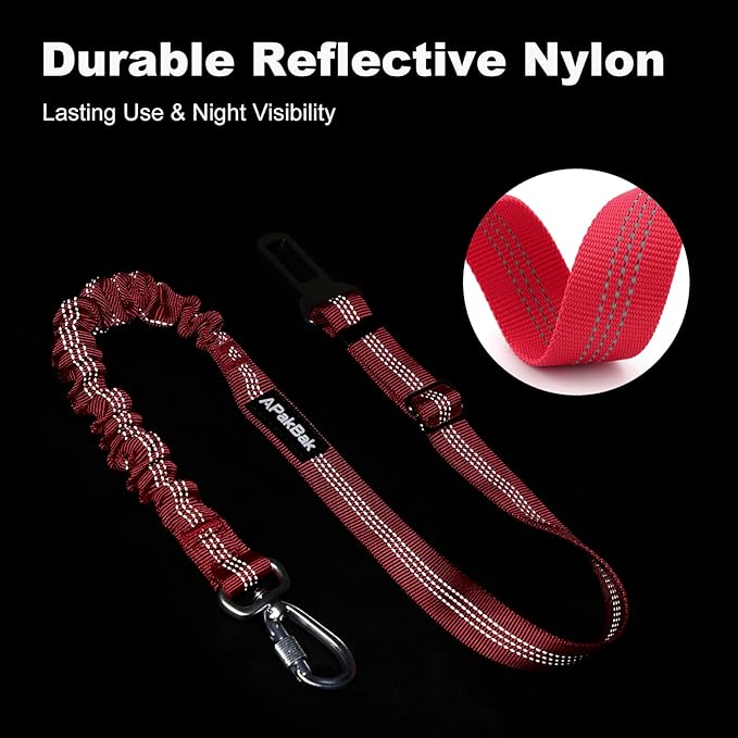 Dog Seat Belt for Car, Adjustable Dog Car Harness Seatbelt for Small Medium Large Dogs, Heavy Duty Travel Safety Restraint with Locking Aluminum Hook & Reflective Nylon Strap, Red