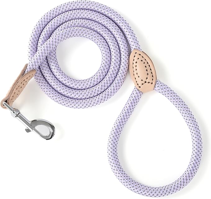 Mile High Life Rope Leash with Genuine Leather Connection, 6 FT/5 FT/4 FT, Heavy Duty Leash for Small Medium & Large Dogs (Purple,48 Inch)