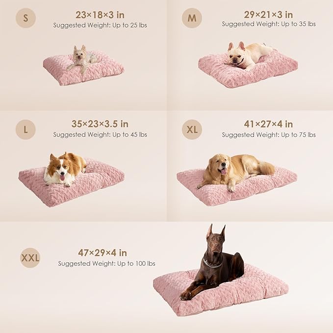EHEYCIGA Washable XL Dog Bed for Crate 41x27 Inch, Reversible Kennel Pad for Extra Large Dogs Weight Up to 75 lbs, Plush and Comfy Pet Sleeping Mat, Pink