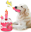 Dog 3rd Birthday Cake Toy Squeaky Interactive Dog Toy Hide and Seek Plush Dogs Puzzle Puppy Toys for Boredom Keep Them Busy for Small Medium Dogs(Pink)