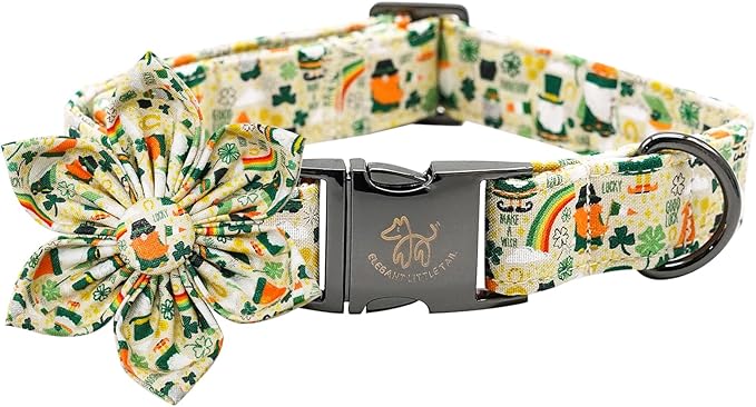 Elegant little tail St. Patrick's Dog Collar, Green Clover Dog Collars Cute Pet Gift Cute Puppy Flower Adjustable Pet Collars for Large Dogs