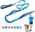 Heavy Duty Hands Free Dog Leash, 5-7 FT Reflective Adjustable Waist Dog Leash Belt with Padded Handles, Shock Absorbing Bungee and Car Seat Belt for Large Medium Dogs (Gradient Cobalt, XL)
