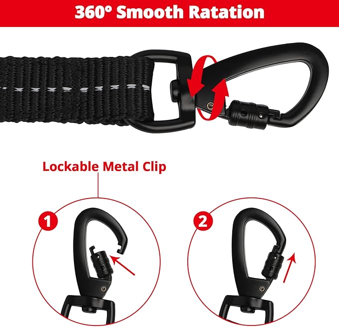 Long Dog Leash 15 FT: Heavy Duty Rope Leashes for Dogs Training with Swivel Lockable Hook Reflective Threads Bungee and Padded Handle - Dog Lead for Large Small Medium Dogs Outside Walking Hiking Red