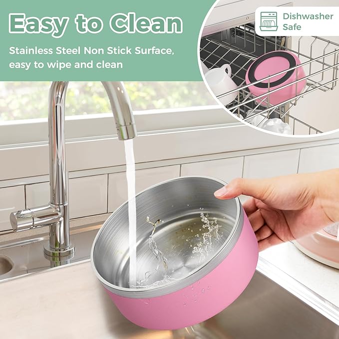 LIHONG Stainless Steel Dog Bowls for Small Medium Sized Dogs Non Slip,Insulated Dog Bowl,Pet Bowl for Food and Water,Rustproof(40oz,Pink)