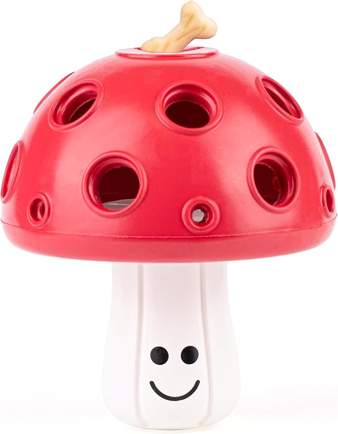 Eco Rubber Magic Shroom Puzzle Enrichment Toy - Red - Long Lasting Dog Treat Toys for Aggressive Chewers Strong Dog Toy for Dogs Durable Puppy Toys