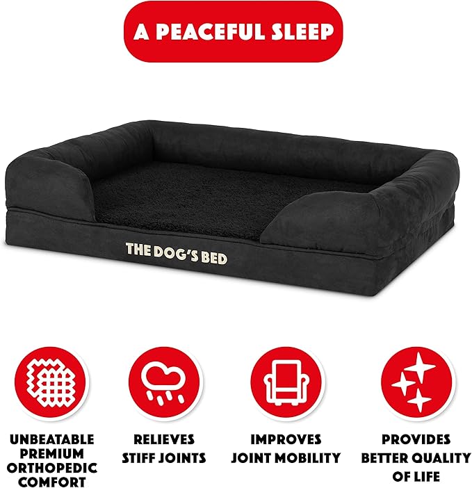 The Dog’s Bed Orthopedic Memory Foam Dog Bed with Bolsters, Plush Fabric, Black Plush, Medium