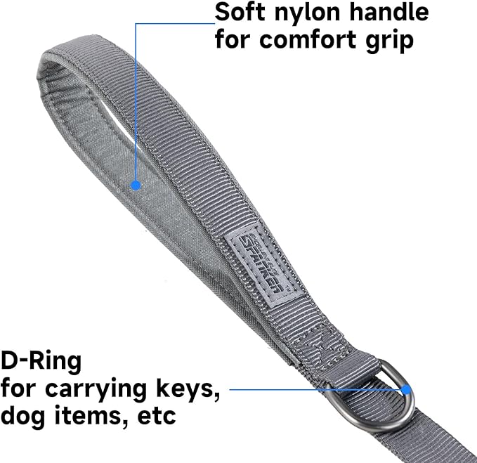 EXCELLENT ELITE SPANKER Tactical Dog Leash Heavy Duty 5-6FT Adjustable No Pull Military Bungee Dog Leash Elastic Leads Rope with 2 Padded Control Handle for Medium Large X-Large Dogs(Gry)