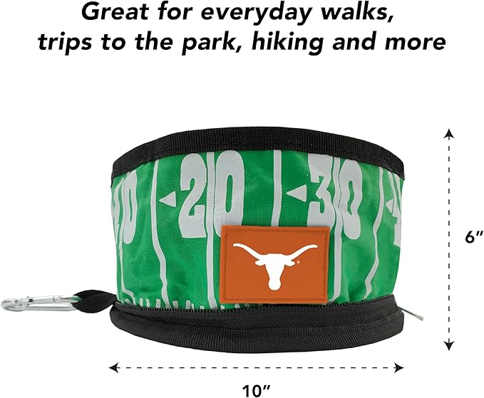 Pets First NCAA Texas Longhorns Collapsible Dog Travel Bowl Set, 2 Pack Food & Water Bowls for Dogs, Best Portable & Lightweight Leak-Proof Dog Bowls for Travel