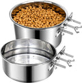 Large Dog Crate Water Bowl No Spill 2 Pack, Stainless Steel Dog Bowls for Food and Water, Pet Kennel Hanging Dogs Food Bowls for Medium/Large Dogs and Cats (7.1"x3.7" & 7.1"*2.6", Silver)