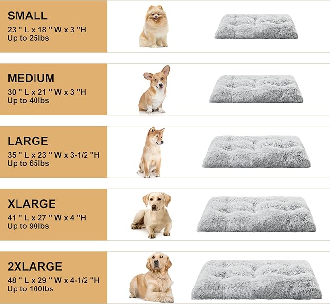 BFPETHOME Dog Beds for Large Dogs, Plush Dog Crate Bed Fluffy Cozy Kennel Pad for Sleeping &Ease Anxiety, Washable Pet Mats with Anti-Slip Bottom for Large Dogs, Grey