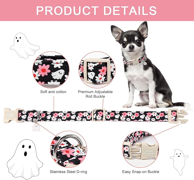 Unique style paws Dog Collar Plastic Buckle with Pendant Halloween Black Ghost Flower Puppy Collars for Small Medium Large Boys Girls Dogs
