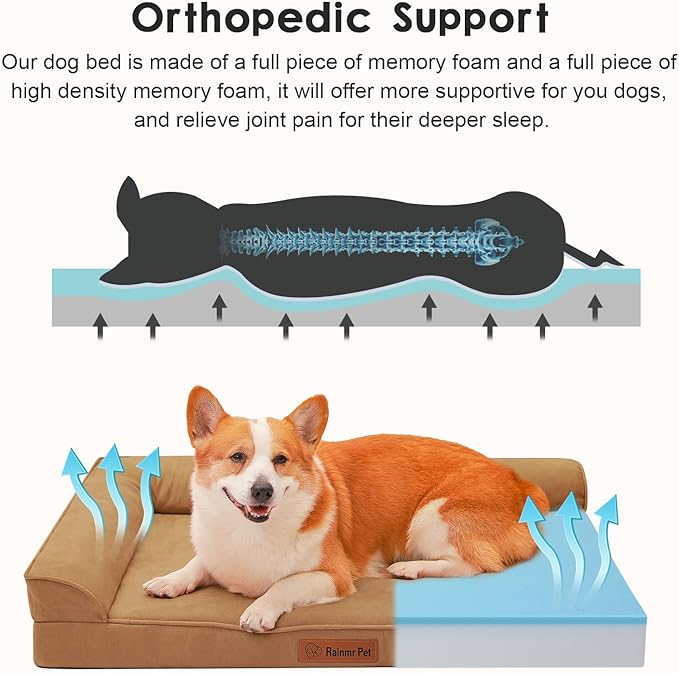 Orthopedic Dog Bed for Large Dogs, 36"x27"x6" Memory Foam Pet Bed with Washable Microsuede Cover, TPU Waterproof Liner & Nonskid Bottom, for Indoor, Outdoor, Crate ＆ Car Use, Khaki