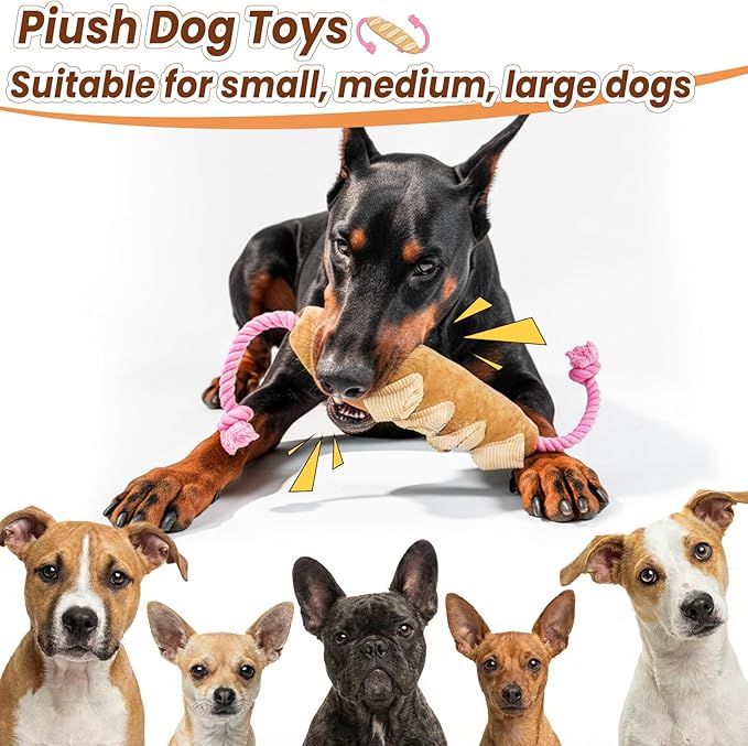 Tough Dog Toys for Aggressive Chewers Large Breed, Interactive Crinkle Plush Puzzle Feeder, Indestructible Heavy Duty Tug of War Stuffed Animal with Rope, Puppy Enrichment Chew Toy