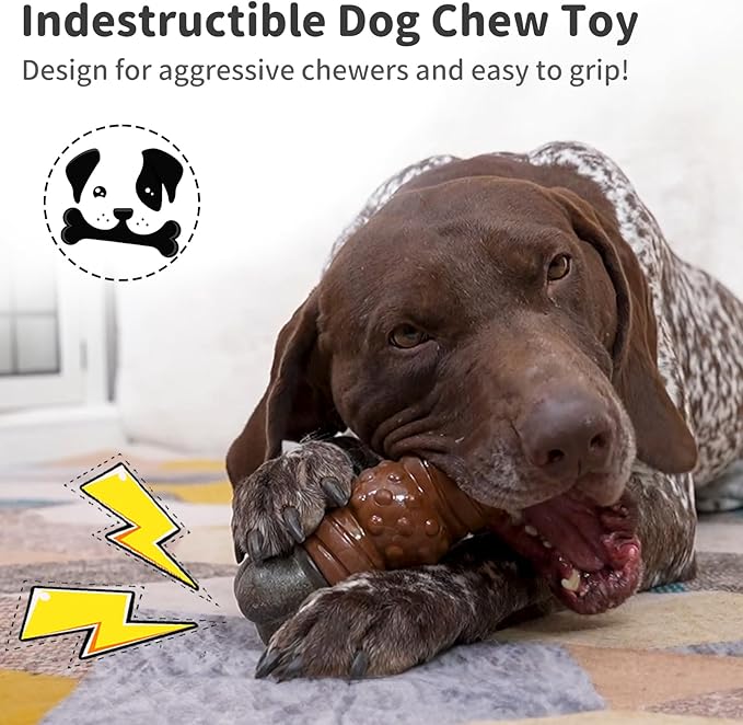 Dog Toys for Aggressive Chewers, Indestructible Squeaky Chew Toy to Keep Them Busy, Tough Nylon & Rubber Pitbull Bones for Training and Teeth Cleaning, Reduce Boredom for Medium Large Breed