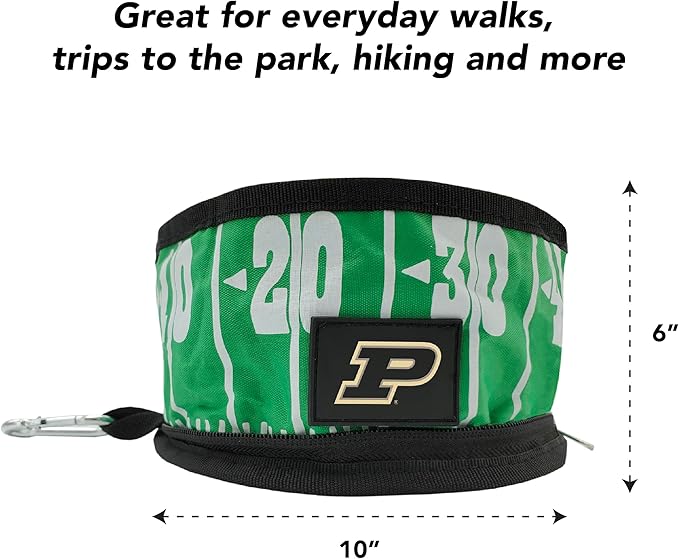 Pets First NCAA Purdue Boilermakers Collapsible Dog Travel Bowl, Food and Water Bowl for Dogs & Cats. Lightweight Leak-Proof Pet Bowl for Travel with Football Field & Pebble-Grain Design
