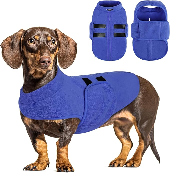Queenmore XXS Dog Sweater, Soft Fleece Vest Pullover with Leash Hole, Warm Winter Dog Coats for Small Dogs Cats, Boy or Girl (Blue, XXS)