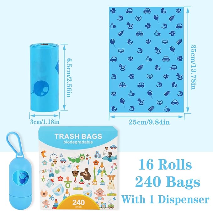Dog Poop Bags, Cute Blue Pet Poop Bags, 240 Counts 13.8” x 9.8” Dog Waste Bags Rolls with Holder, Leak-Proof Strong & Thick Trash Bags for Doggie Cat Pet