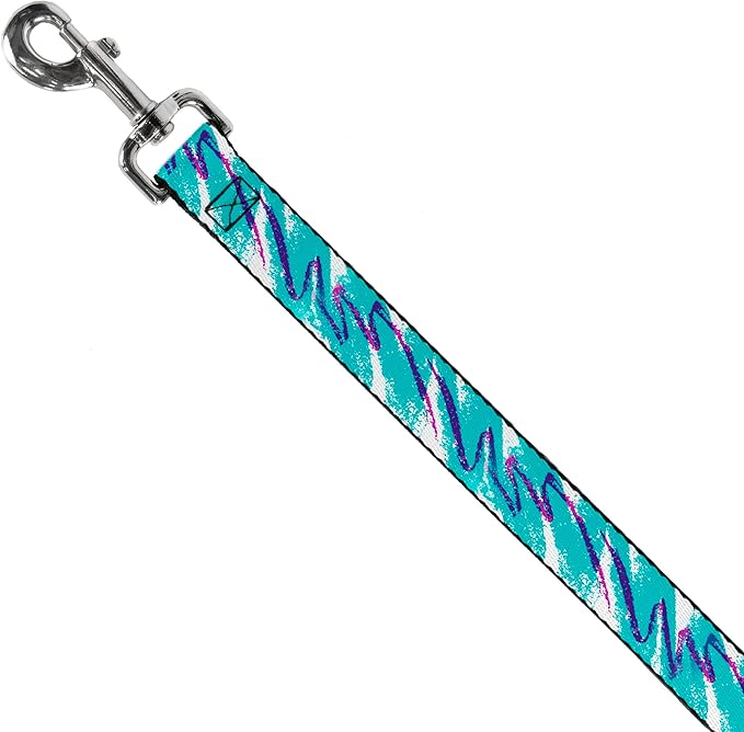 Buckle-Down Pet Leash, Dog Leash, Jazzy Wave Scribble White Teal Purple, 6 Feet Long 1.0 Inch Wide