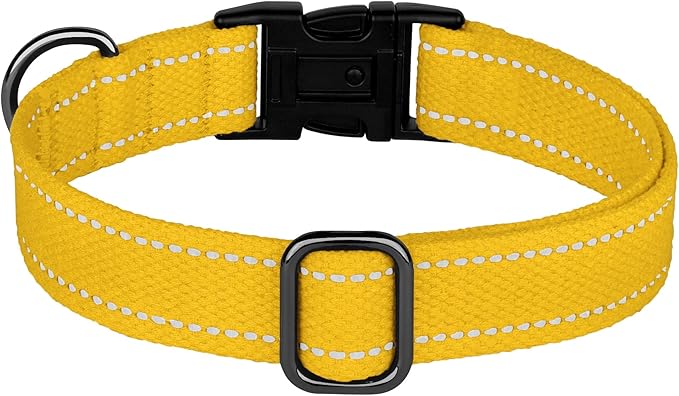 Personalized Dog Collar with Engraved Metal Buckle Reflective Cotton Custom Collar for Dogs Puppy with Name and Phone Number 8 Colors, 4 Sizes (Yellow, L, 15"-19")