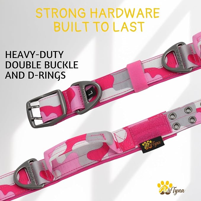 ADITYNA Heavy Duty Dog Collar for Large Dogs - Camo Pink Collar with Handle for Training, and Walking - Wide, Neoprene Padded for Large Female Dogs