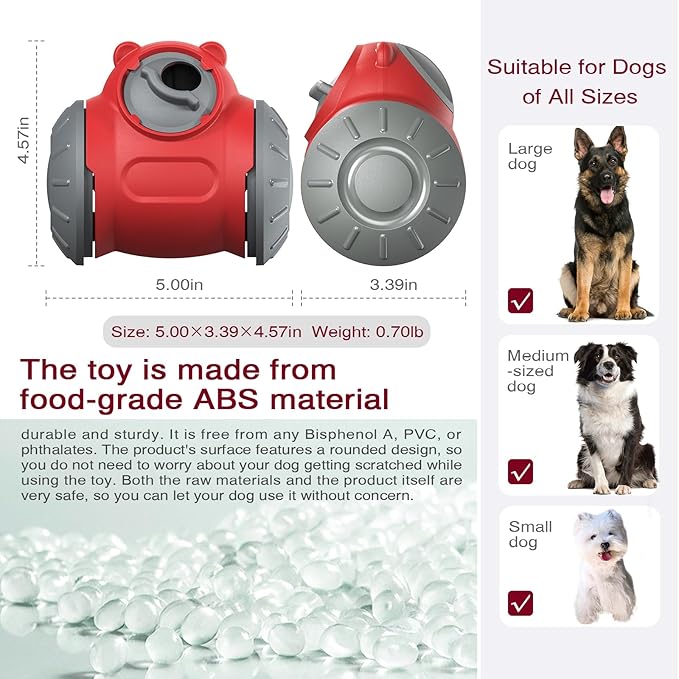 Interactive Dog Toy, Treat Dispenser Toy, Adjustable Food Dispenser, Slow Feeder for Small and Medium Dogs