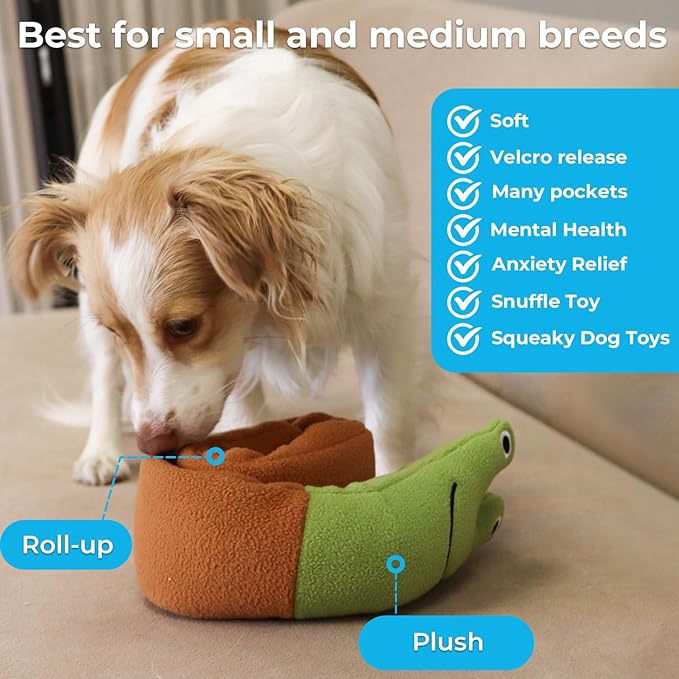 Dog Toys Plush with Squeaky & Treat Hiding Features - Mental Stimulation Enrichment Toy for Large Breed Dogs - Machine Washable Slow Feeder to Keep Dogs Busy，Snail Snuffle