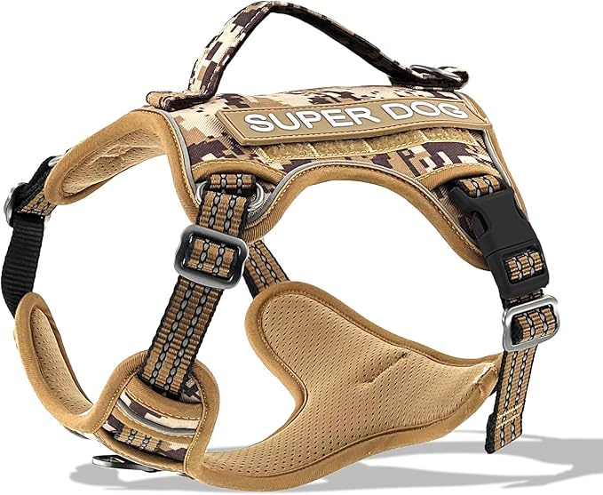 Tactical Dog Harness for Large Heavy Duty Dogs, No Pull Adjustable Reflective Service Camo Vest with Soft Handle