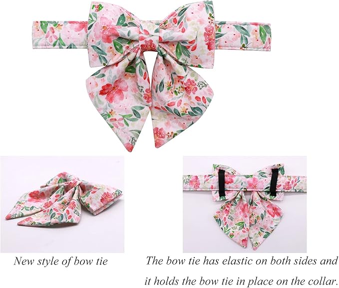 Lionet Paws Dog Collar with Bow Tie - Soft Comfortable Adjustable Collars with Metal Buckle for Large Dogs, Neck 16-24 Inches