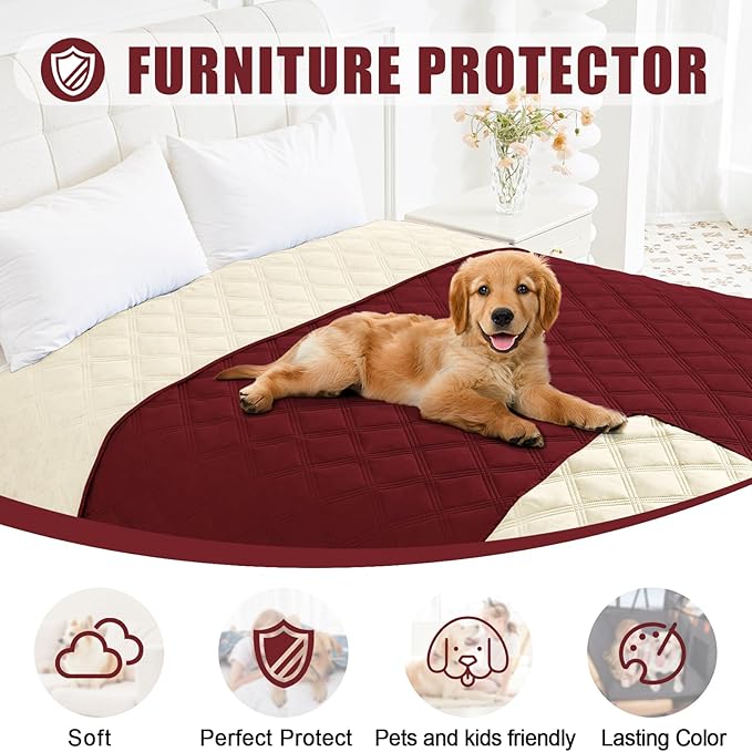 Smiry Waterproof Dog Bed Cover Blanket 40x80, Soft Reversible Pet Blanket, Washable Leakproof Cats Dogs Couch Cover for Sofa, Couch, Furniture, Wine Red/Beige