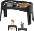 IRIS USA Adjustable Elevated Dog Bowls, Raised Feeder with 2 Stainless Steel 64 oz Bowls, Spill-Guard Rim, 12.25" or 4.63" Heights, Durable Plastic, Made in USA, Black