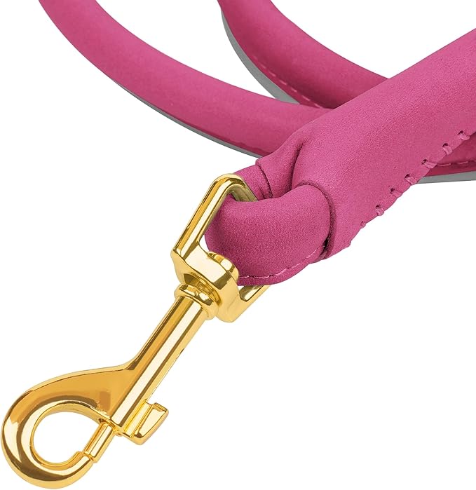 OOPSDOGGY Reflective Rolled Leather Dog Leash 6ft - Soft Training Lead for Small Medium Large Dogs Puppy - Heavy Duty Rope Puppies Leashes for Outdoor Walking Running (Pink, Medium/Large)