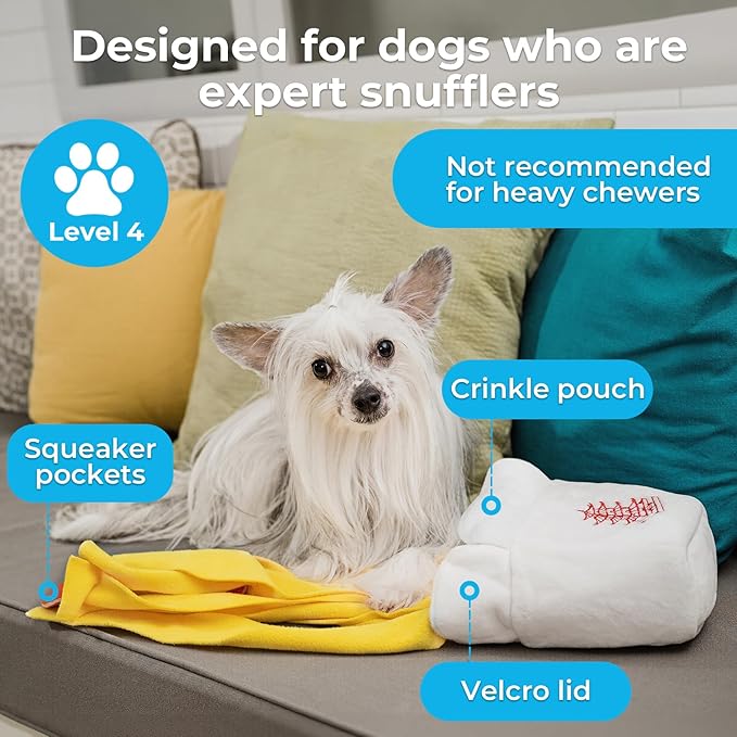 Dog Toys Plush with Squeaky & Treat Hiding Features - Mental Stimulation Enrichment Toy for Large Breed Dogs - Machine Washable Slow Feeder to Keep Dogs Busy，Take Out Box