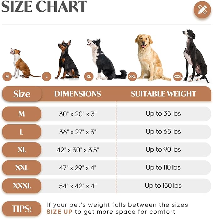 KHONSU PET Dog Bed Mat Plush 4in Orthopedic Pad for Large Dogs up to 110 lbs Waterproof Removable Cover Machine Washable for XXL Dogs