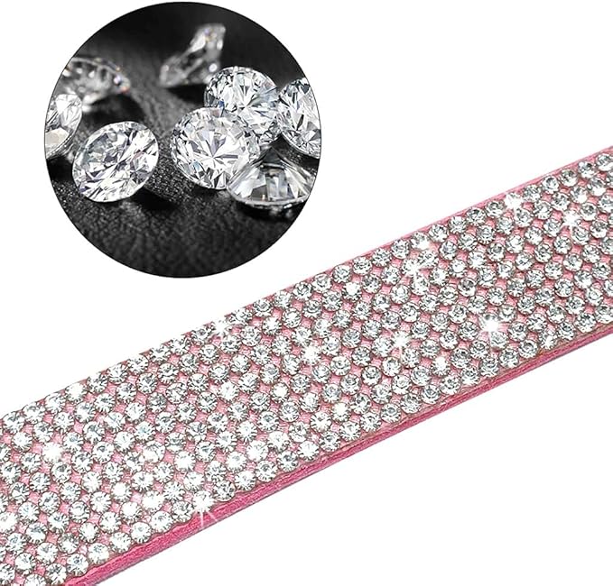 Cute Dazzling Sparkling Elegant Fancy Soft Suede Leather Bling Rhinestone Crystal Jeweled Pet Cat Dog Puppy Collar Dog Leash Combo Set (L(Neck 15-18"), Pink)
