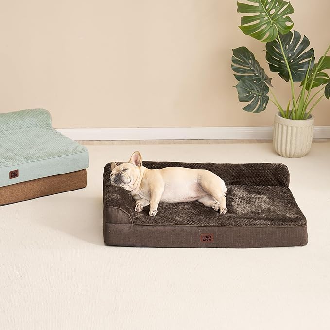 EHEYCIGA Large Dog Bed Memory Foam for Crate, Orthopedic Dog Bed Large Size Dogs with Washable Removable Cover, Waterproof Pet Sofa Couch with Nonskid Bottom, 35x22x6, Brown