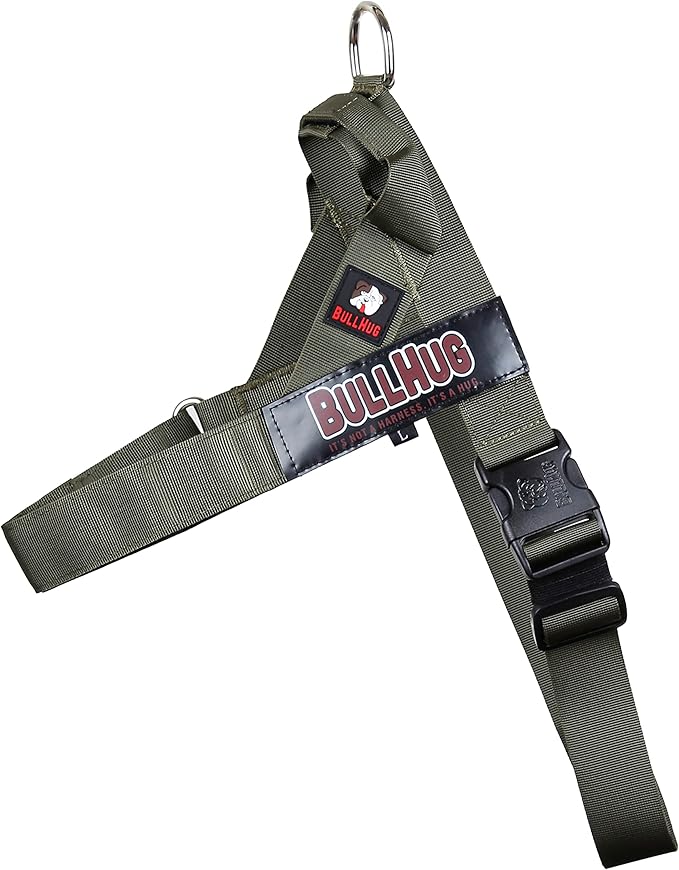 BULLHUG Adjustable Dog Harness– No Pull, No Choke – for English Bulldogs, French Bulldogs, Pugs & Broad-Chested Breeds – Easy, Safe Walks (Olive Green, Medium)