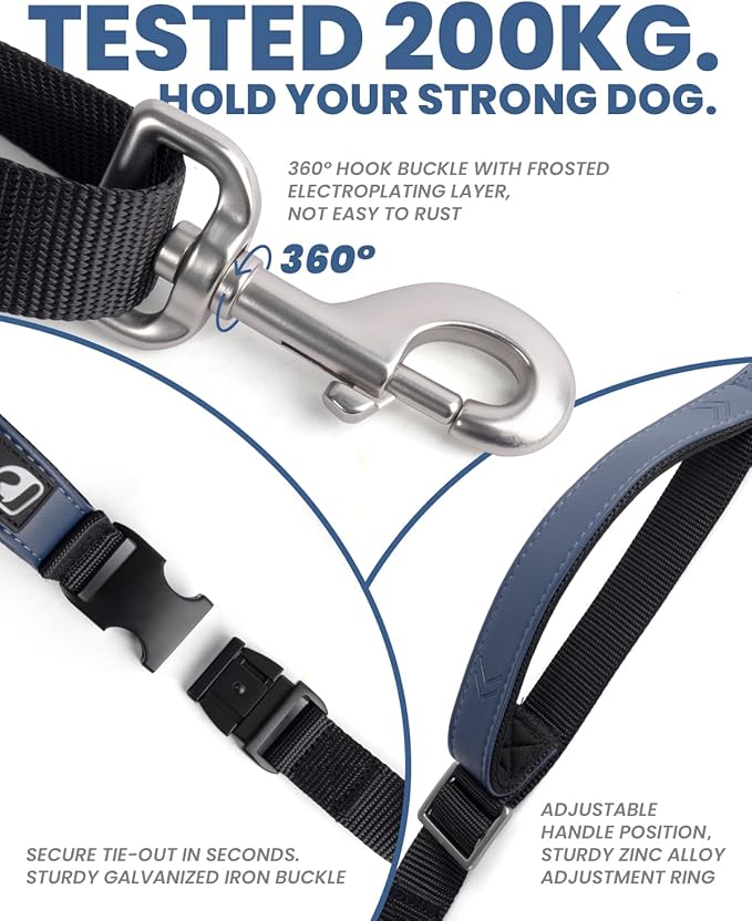 Reinforced Crossbody Dog Leash, 4–6ft Adjustable Multifunction Leash with Dual Padded Handles, Durable Nylon Lead Featuring Solid Metal Clips for Daily City & Park Walking
