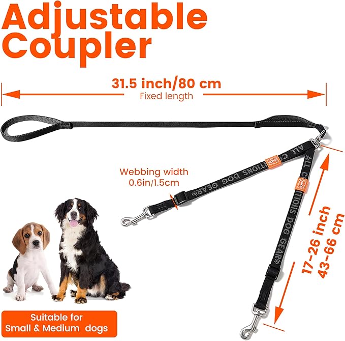 HOWGO Double Dog Leash, No Tangle 360° Swivel, Adjustable Two Padded Handles, Double Clip Dog Leash Coupler Splitter for 30~150 lbs Large and Medium Breeds (Pink, 4/5'' x 4.8 FT, Std)