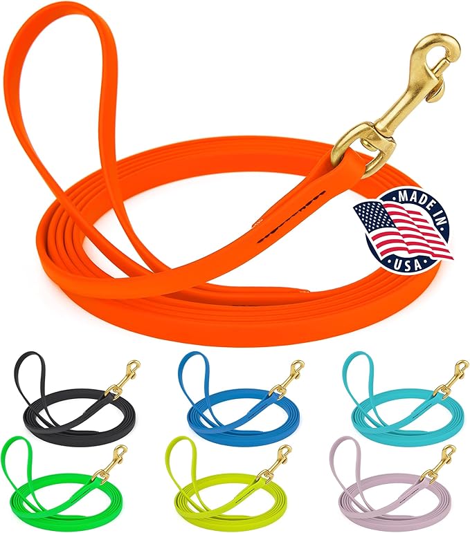 Viper Biothane K9 Working Dog Leash Waterproof Lead for Tracking Training Schutzhund Odor-Proof Long Line with Solid Brass Snap for Puppy Medium and Large Dogs, 20ft Hunter Orange