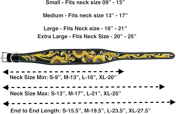 Majestic Ally Genine Leather Dog Collar with Adjustable, Padded Fit for Walking, Hiking, and Running, Designer Western Wear for Puppies, Fancy Customized Colors (Black - Yellow, Small)