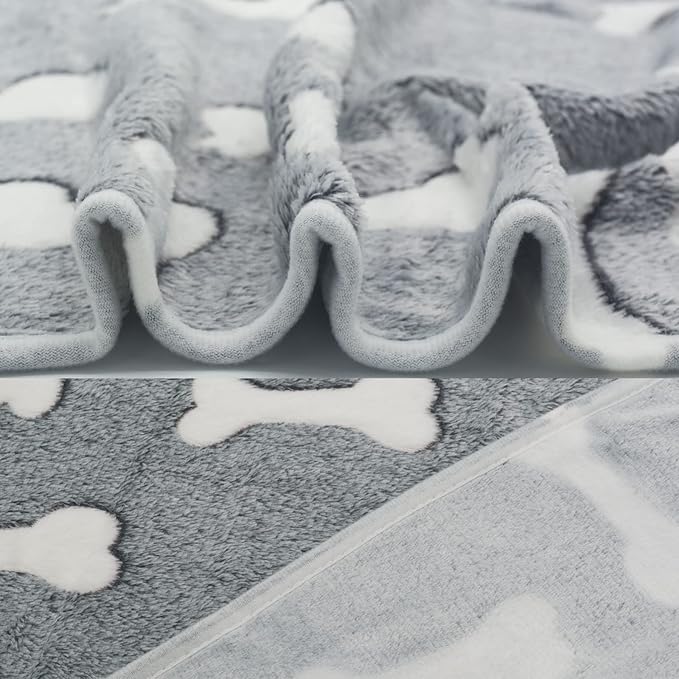 1 Pack 3 Puppy Blankets Super Soft Warm Sleep Mat Grey Cute Print Blanket Fluffy Fleece Pet Blanket Flannel Throw Dog Blankets for Small Dogs Puppy Dogs Fluffy Cats,Bone-Large(40"x30")